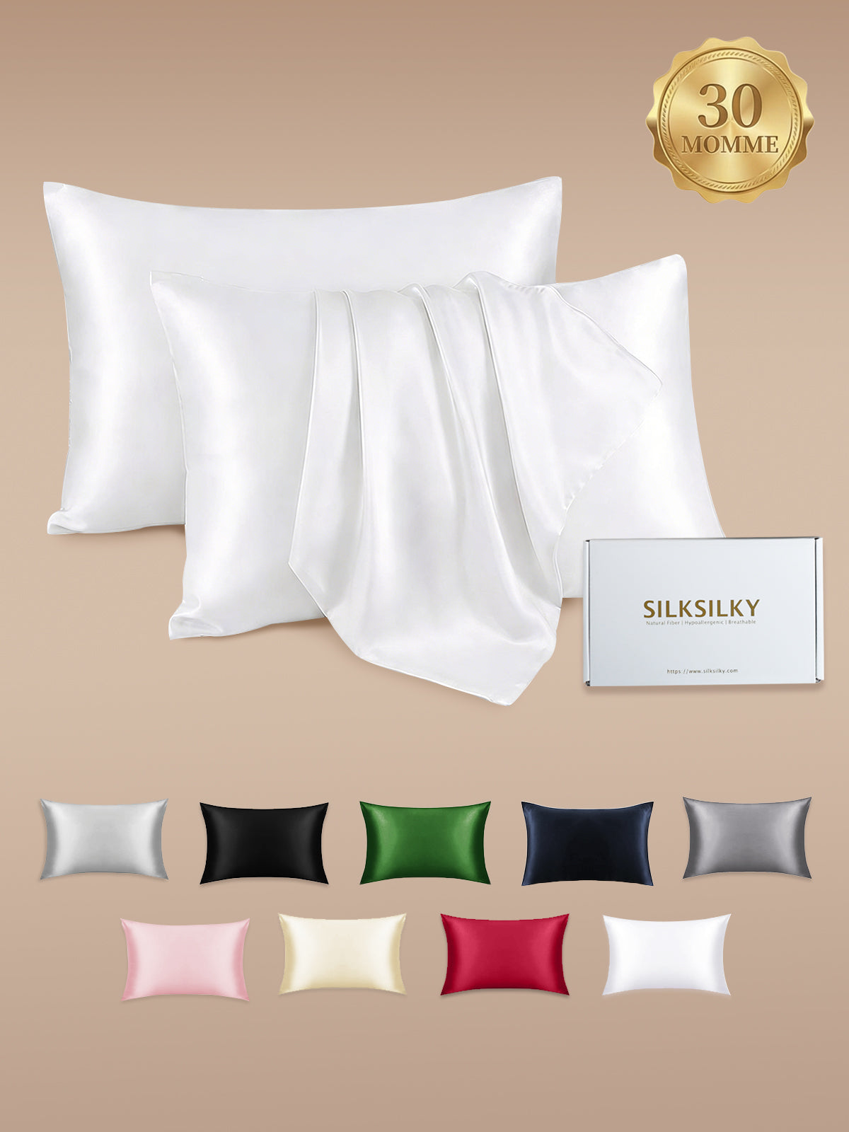 [White] SilkSilky-AU 30Momme Pillowcase 001
