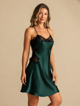 [Emerald Green] SilkSilky-AU Sleeveless V Neck Nightgown 007