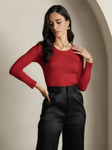 [Wine] SilkSilky-AU Silk Jersey Long Sleeve Round Neck Women's T-Shirt 004
