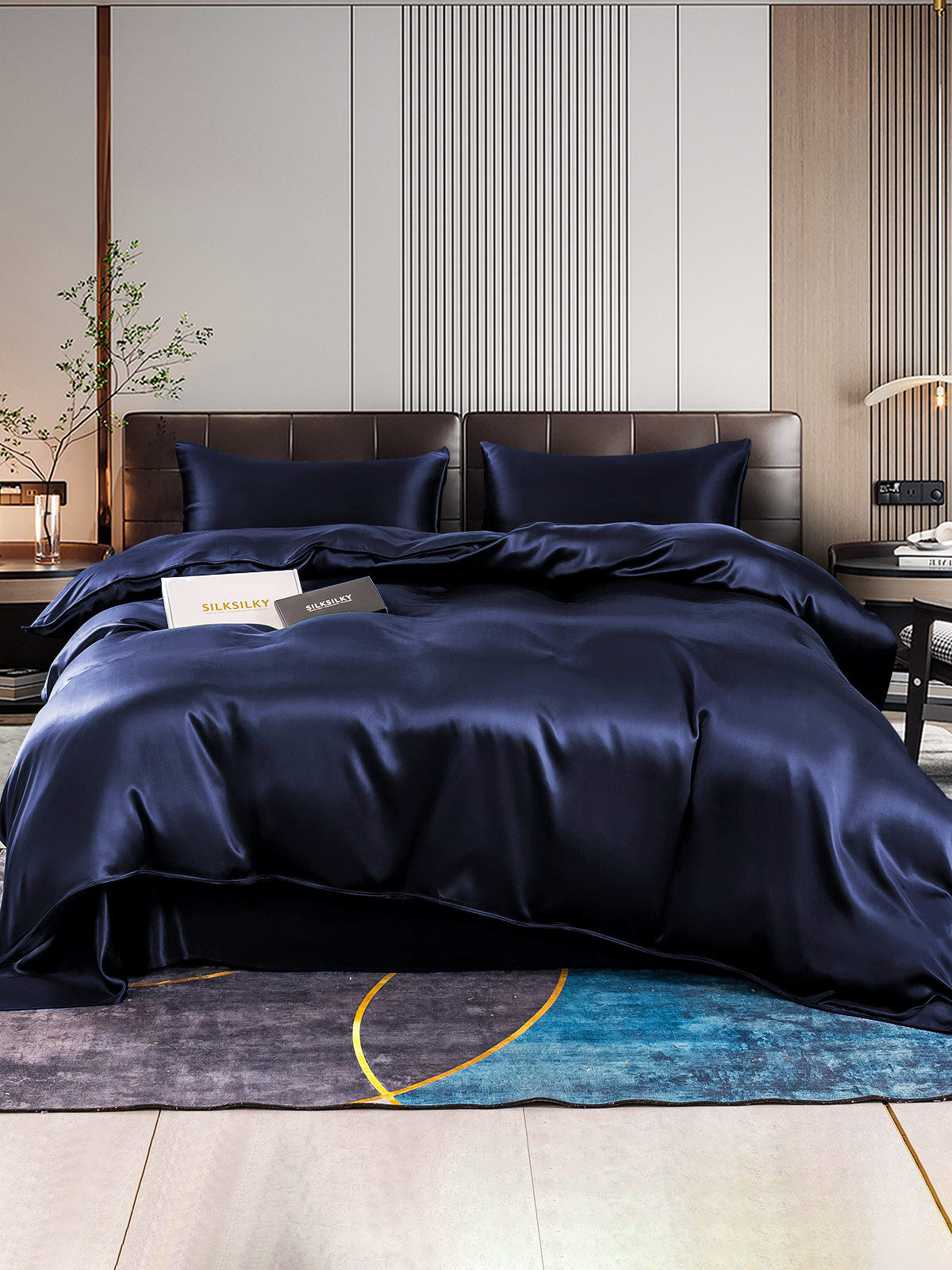 SilkSilky AU 22Momme Pure Silk Bedding Set DarkBlue 001