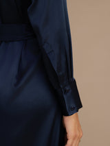 [Dark Blue] SilkSilky-AU Long Sleeve Lapel Collar Dress 004