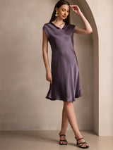 [Purple Gray] SilkSilky-AU Cap Sleeve V Neck Nightgown 005