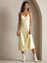 [Light Yellow] SilkSilky-AU Sleeveless V Neck Dress 001