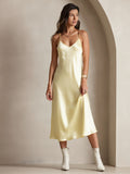 SilkSilky-AU Pure Silk Sleeveless Round Neck Nightgown LightYellow 001