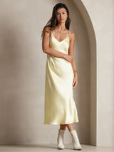 [Light Yellow] SilkSilky-AU Sleeveless V Neck Dress 003