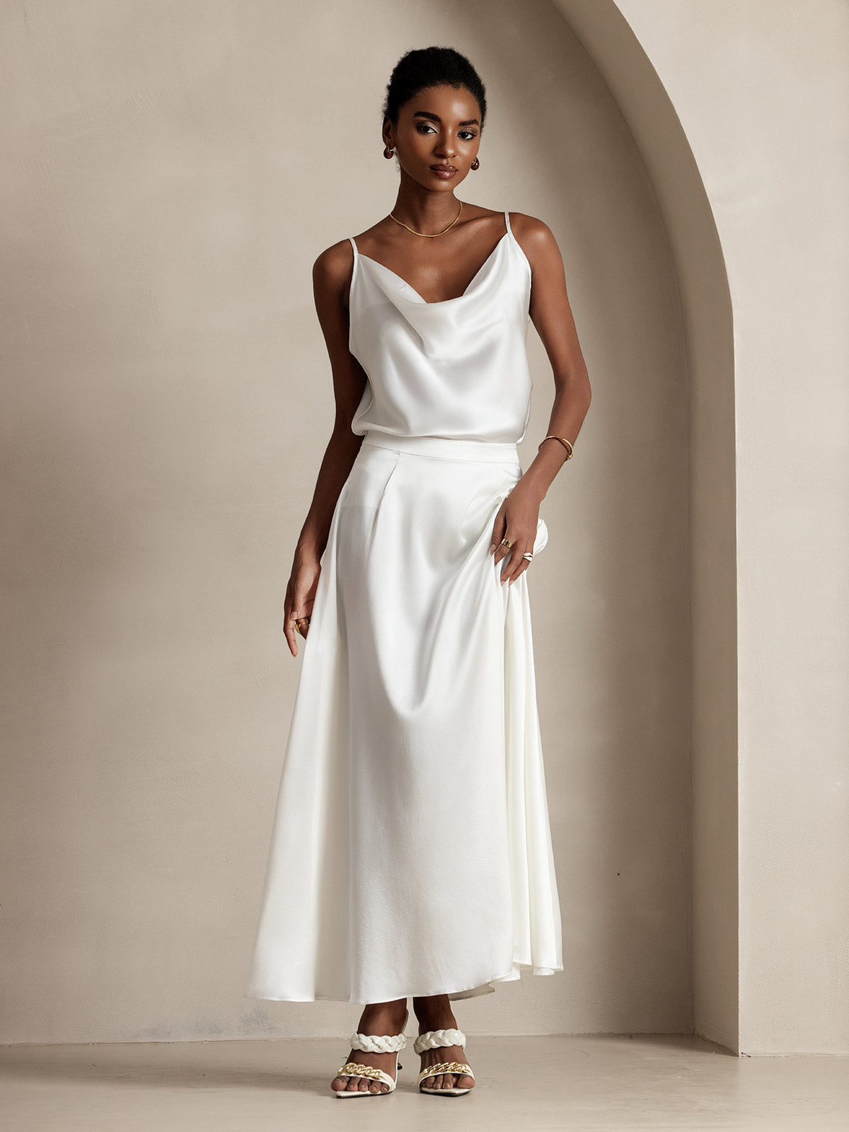 [White] SilkSilky-AU 19Momme Silk Skirt 005