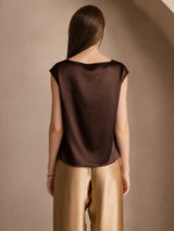 [Bitter Chocolate] SilkSilky-AU Cap Sleeve Cowl Neck Women's T-Shirt 002