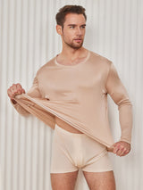[Beige] SilkSilky-AU Long Sleeve Round Neck Men's T-Shirt 002