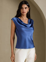 [Real Teal] SilkSilky-AU Cap Sleeve Cowl Neck Women's T-Shirt 005
