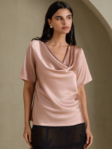 [Tuscany] SilkSilky-AU Short Sleeve Cowl Neck Women's Blouse 005