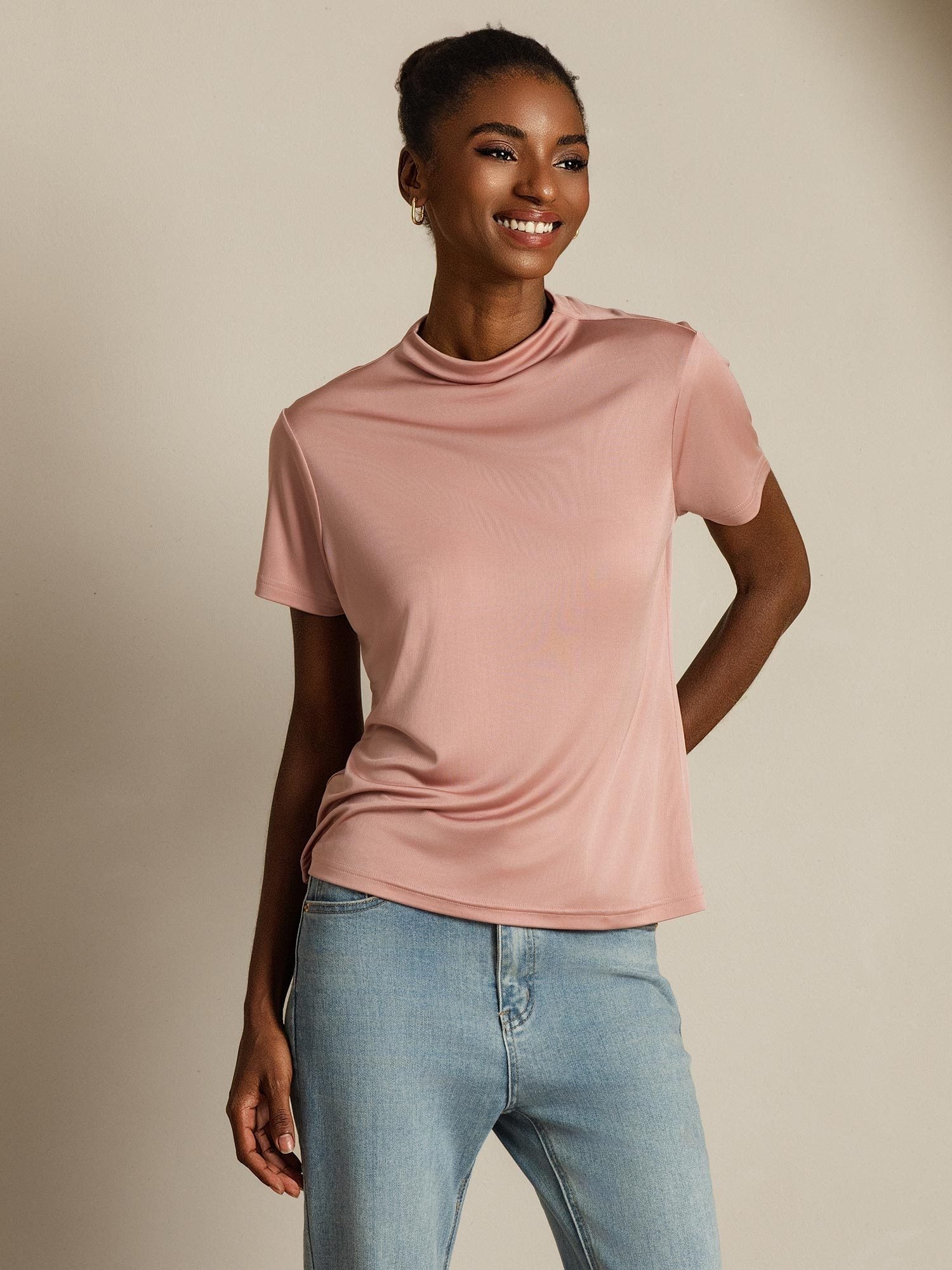[Pink] SilkSilky-AU Pure Silk Collar Women's T-Shirt 006