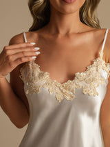 [White] SilkSilky-AU Spaghetti Strap V Neck Nightgown 004