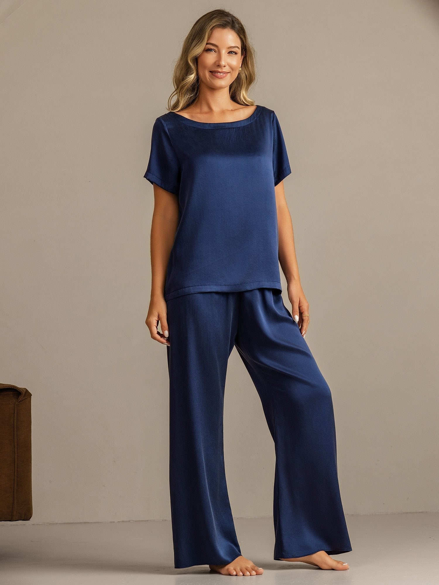 [DarkBlue] SilkSilky-AU 19Momme Washable Silk Womens Pajamas 001