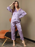 SilkSilky AU Pure Silk Long Sleeve Lapel Women's Pyjamas Lavender 006