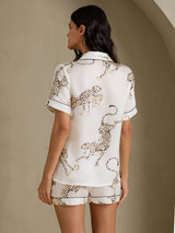 [White Cheetah] SilkSilky-AU Short Sleeve Notch Collar Women's Pyjamas 002