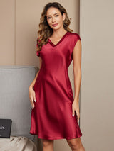 [Wine] SilkSilky-AU Cap Sleeve V Neck Nightgown 004