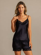 [Black] SilkSilky-AU Spaghetti Strap V Neck Camisole Set 001