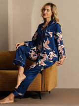 [Dark Blue] SilkSilky-AU Long Sleeve Lapel Collar Women's Pyjamas 010