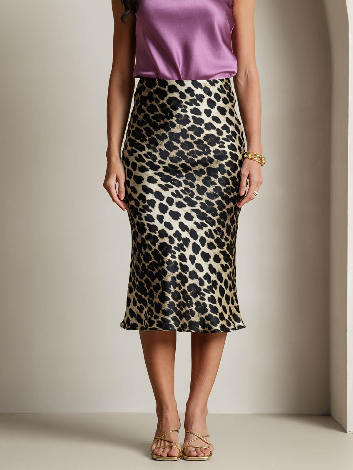 SilkSilky-AU 19Momme Pure Silk Skirt Leopard 003