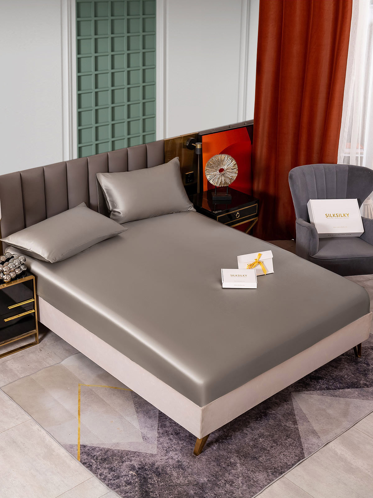 [Gray] SilkSilky-AU 25Momme Bedding Set 001