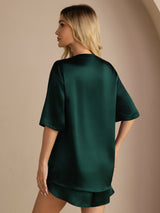 [Dark Green] SilkSilky-AU Short Sleeve Round Neck Women's Pyjamas 002