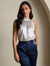 [Light Gray] SilkSilky-AU Sleeveless Halter Women's T-Shirt 004