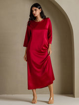 [Wine] SilkSilky-AU 3/4 Sleeve Round Neck Dress 005