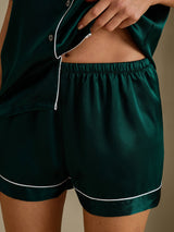 [Dark Green] SilkSilky-AU Short Sleeve Lapel Collar Women's Pyjamas 005
