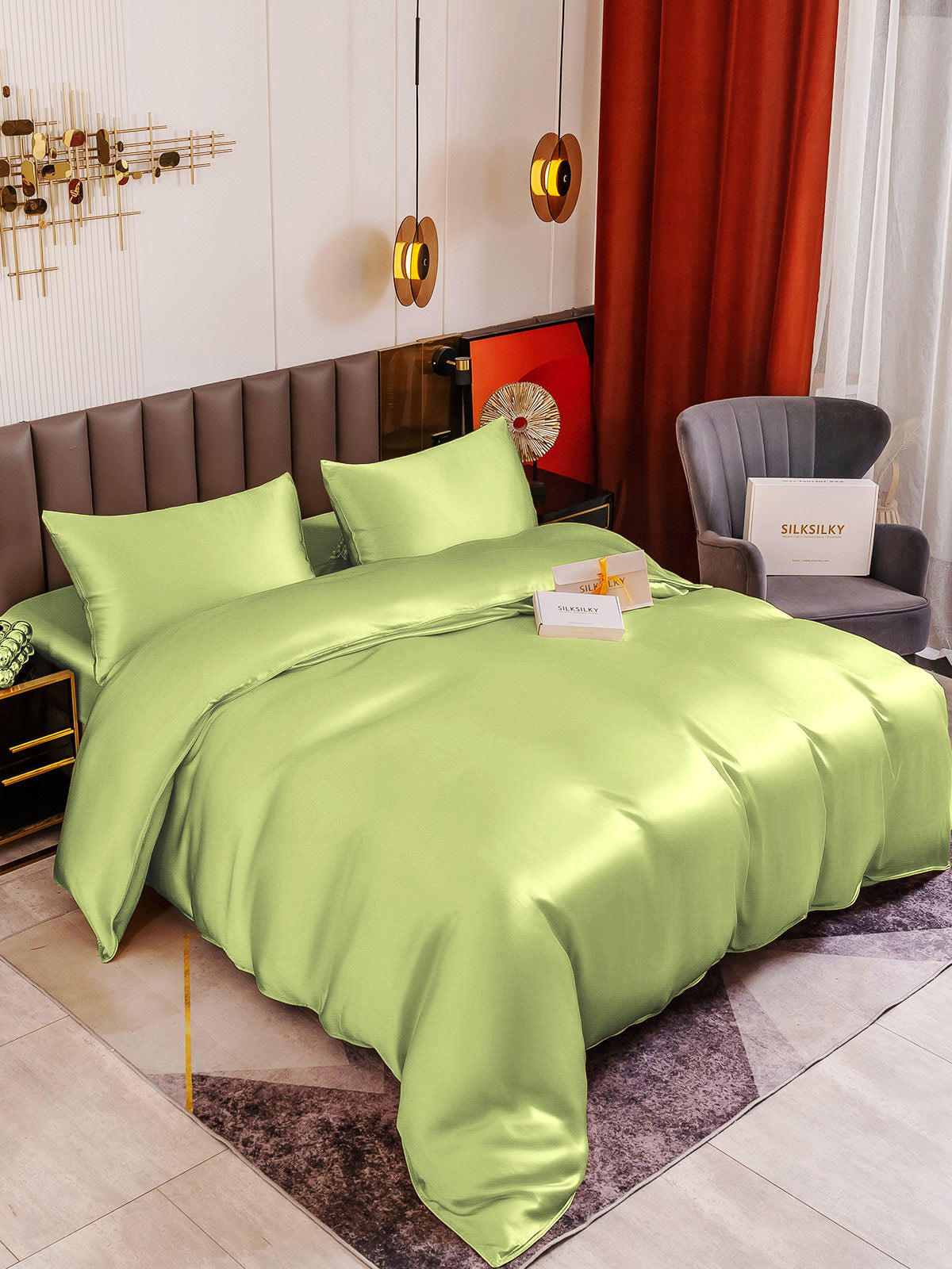 SilkSilky AU 19Momme Pure Silk Bedding Set MintGreen 005