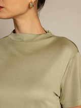 [Dried Herb] SilkSilky-AU 100% Silk Jersey Short Sleeve Mock Neck Women's T-Shirt 004