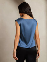 [Real Teal] SilkSilky-AU Cap Sleeve Cowl Neck Women's T-Shirt 002