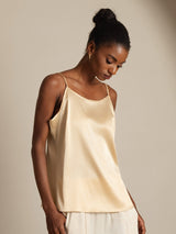 [Champagne] SilkSilky-AU 19Momme Stretch Silk Charmeuse Spaghetti Strap Scoop Neck Camisole 003
