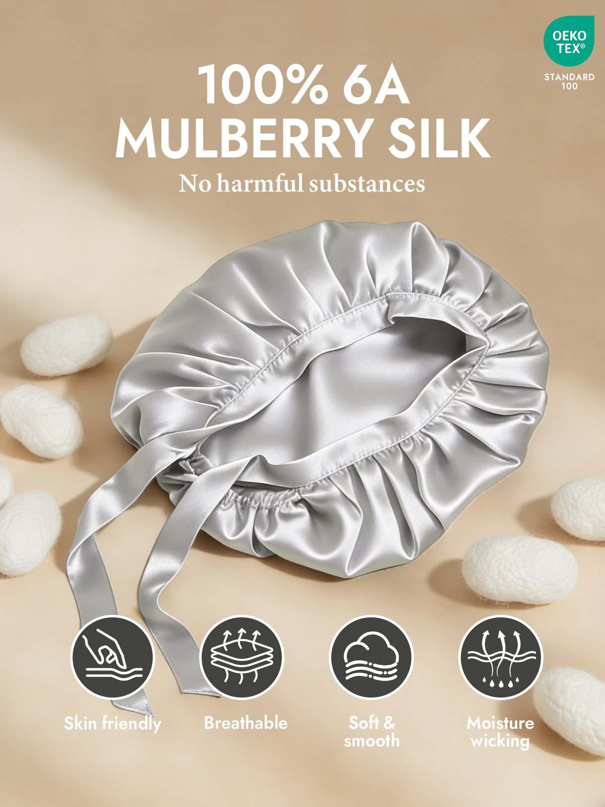 [Silver] SilkSilky-AU Pure Silk Sleep Cap 002