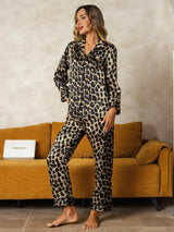 [Leopard] SilkSilky-AU Long Sleeve Notch Collar Women's Pyjamas 005