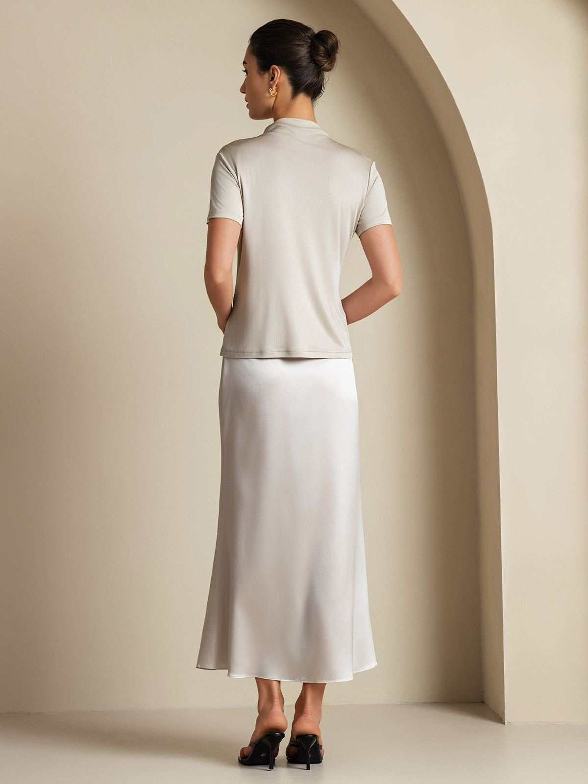 [Light Gray] SilkSilky-AU 19Momme Stretch Silk Charmeuse Skirt 008