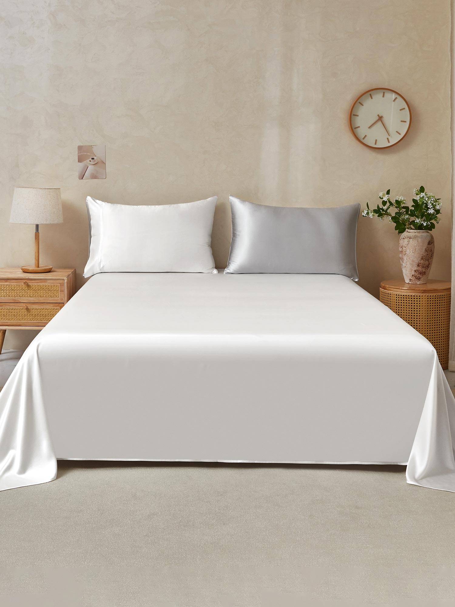 [LightGray+White] SilkSilky-AU 19Momme Pure Silk Bedding Set 001,