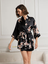 [Black] SilkSilky-AU 3/4 Sleeve Women's Dressing Gown 001