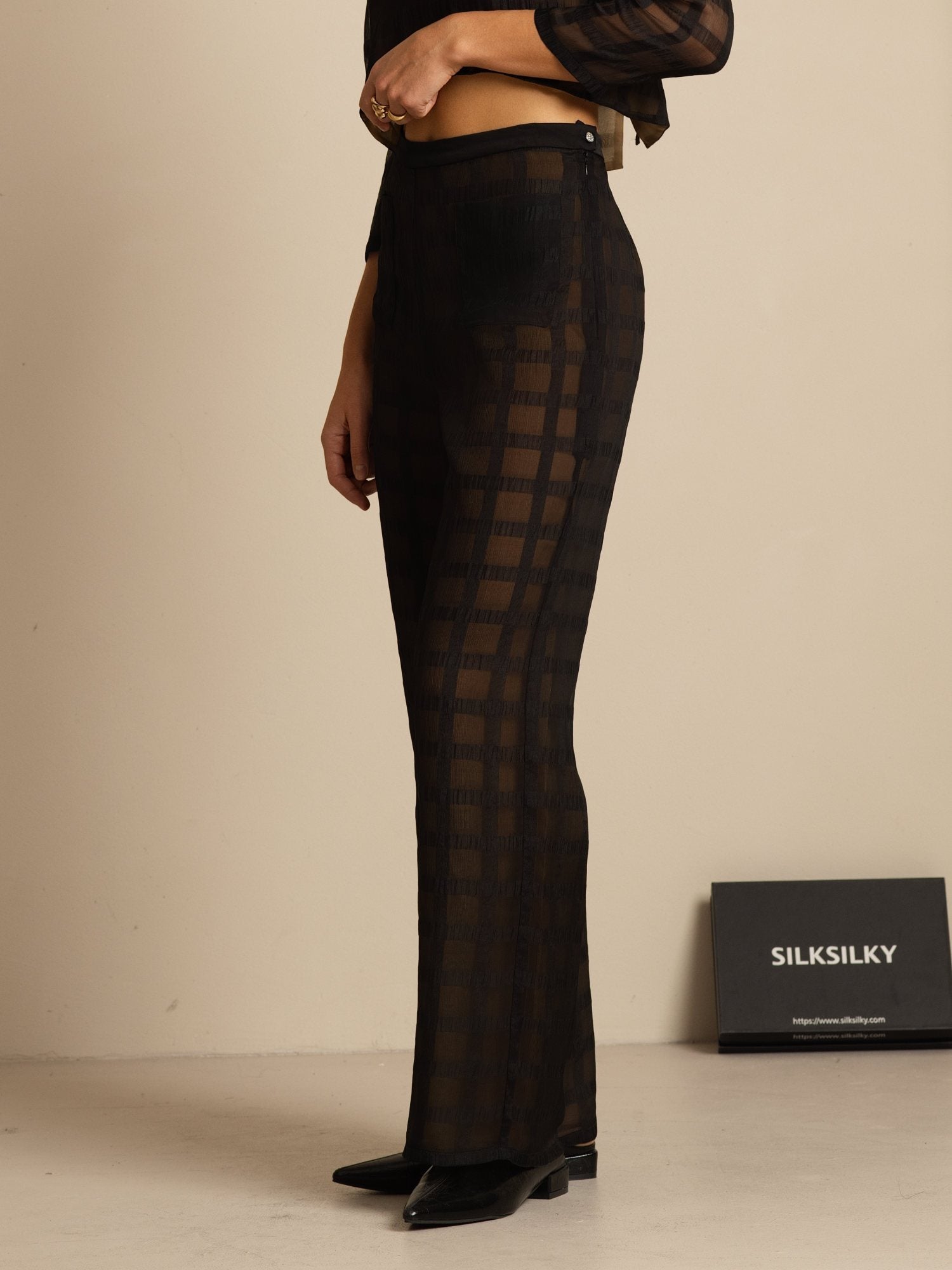 [Black] SilkSilky-AU Pure Silk Womens Pants 004