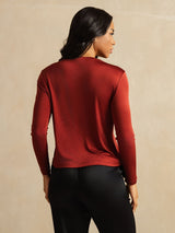 [Fired Brick] SilkSilky-AU 100% Silk Jersey Long Sleeve Crew Neck Women's T-Shirt 002