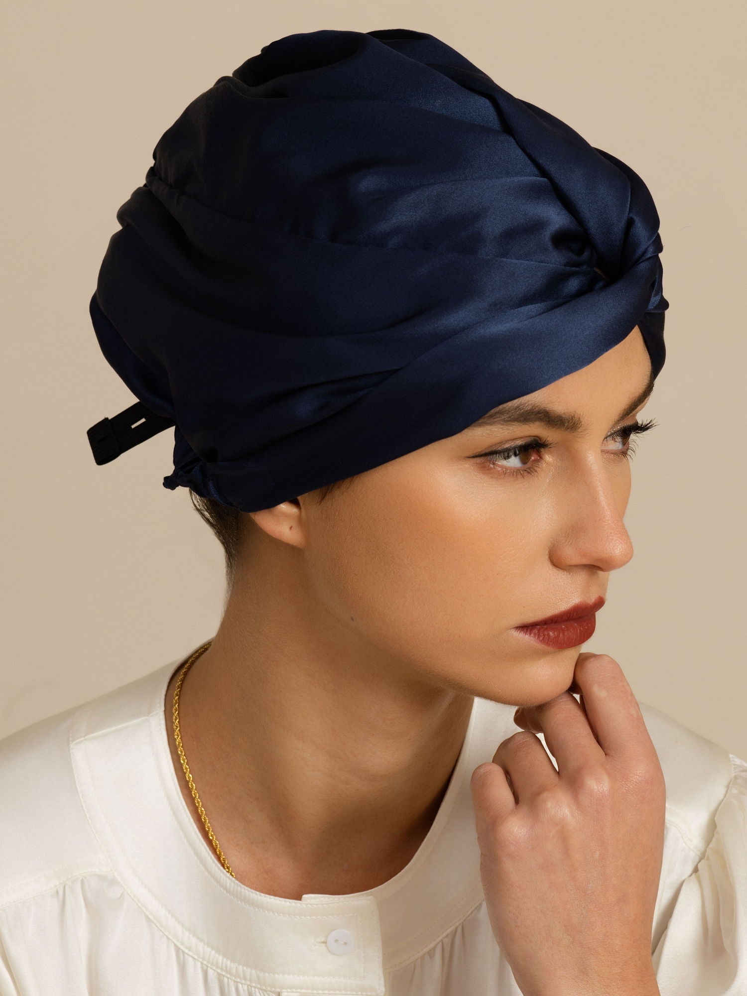 [Dark Blue] SilkSilky-AU 22Momme Sleep Cap 004