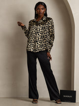 [Leopard] SilkSilky-AU Long Sleeve Lapel Collar Women's Shirt 007