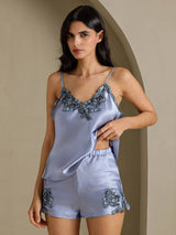[Steel Blue] SilkSilky-AU Sleeveless V Neck Camisole Set 001