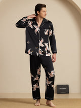 [Black] SilkSilky-AU Long Sleeve Lapel Collar Men's Pyjamas 007