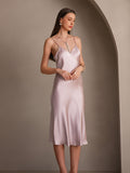 SilkSilky AU Pure Silk Deep V Neck Dress Lavender 004