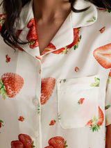 [White Strawberry] SilkSilky-AU Short Sleeve Notch Collar Women's Pyjamas 004
