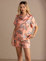 [Pink Cat] SilkSilky-AU Short Sleeve Lapel Collar Women's Pyjamas 004