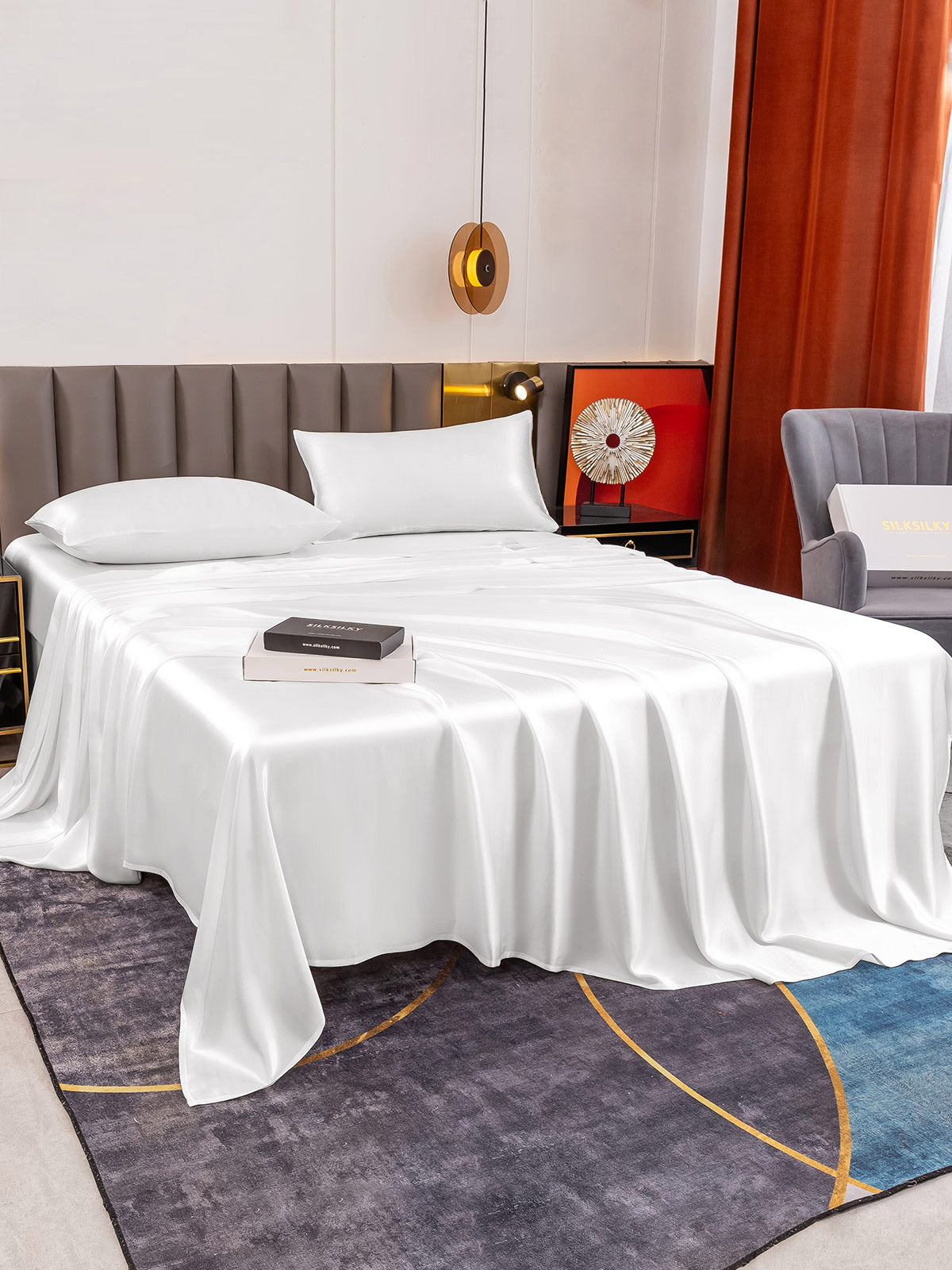 [White] SilkSilky-AU 19Momme Pure Silk Bedding Set 005