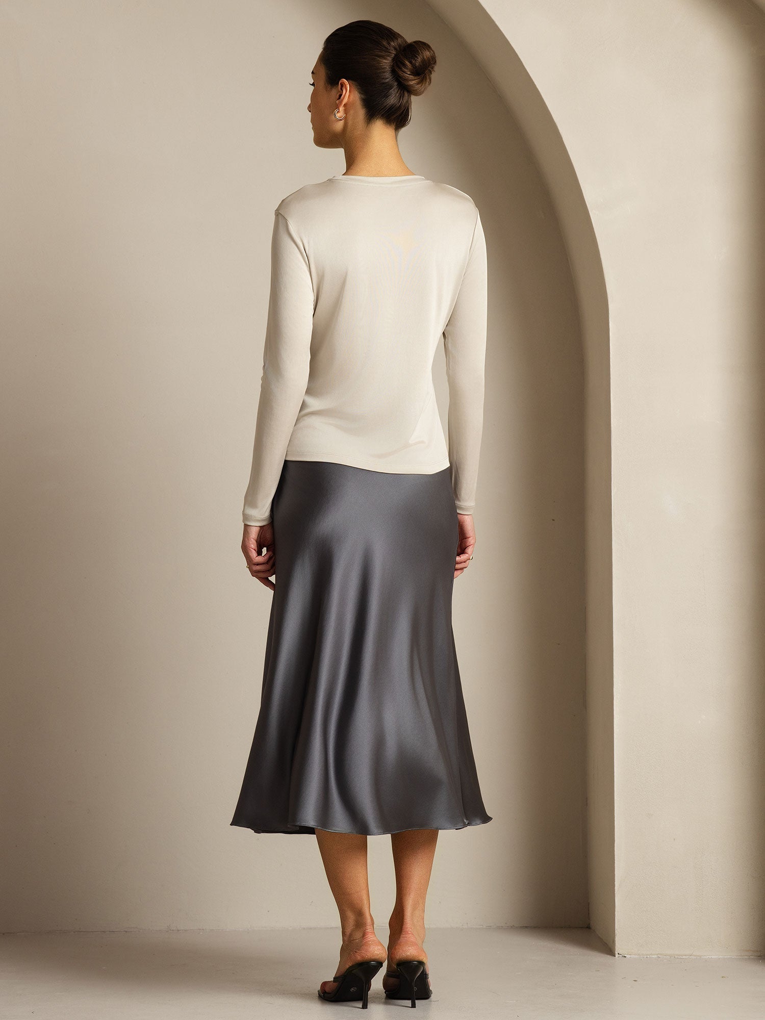 [Gray] SilkSilky-AU Pure Silk Womens T-Shirt 012,