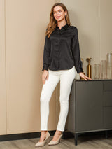 [Black] SilkSilky-AU Long Sleeve Lapel Collar Women's Shirt 004