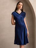 SilkSilky-AU Pure Silk Sleeveless V Neck Dress DarkBlue 001